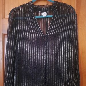 Velvet by Graham & Spencer Black and Silver Striped Blouse